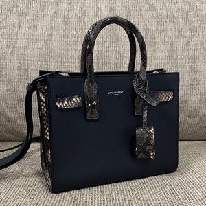 Saint Laurent Navy and Snakeskin Sac De Jour Nano